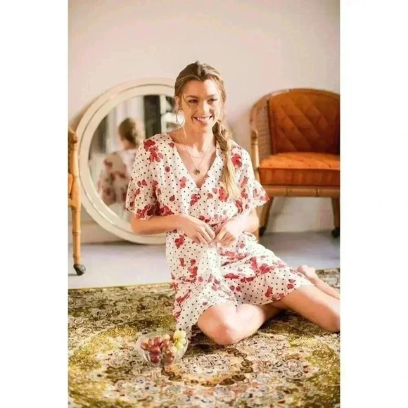 Red Cherry Printed Ruffle Chiffon Dress - Picture 1 of 2